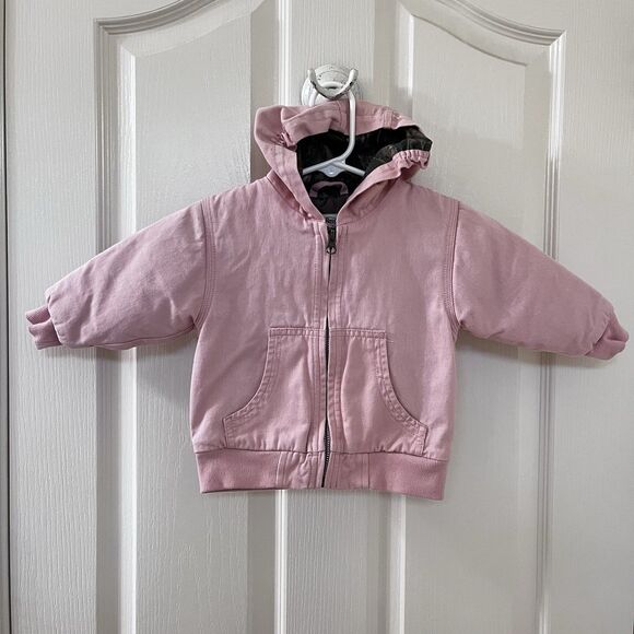 Bass Pro Shops Pink Canvas Hooded Jacket Girls Size 12 Months - Picture 1 of 14